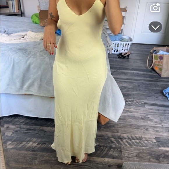 Pastel Yellow Satin Slip Dress - Picture 2 of 7